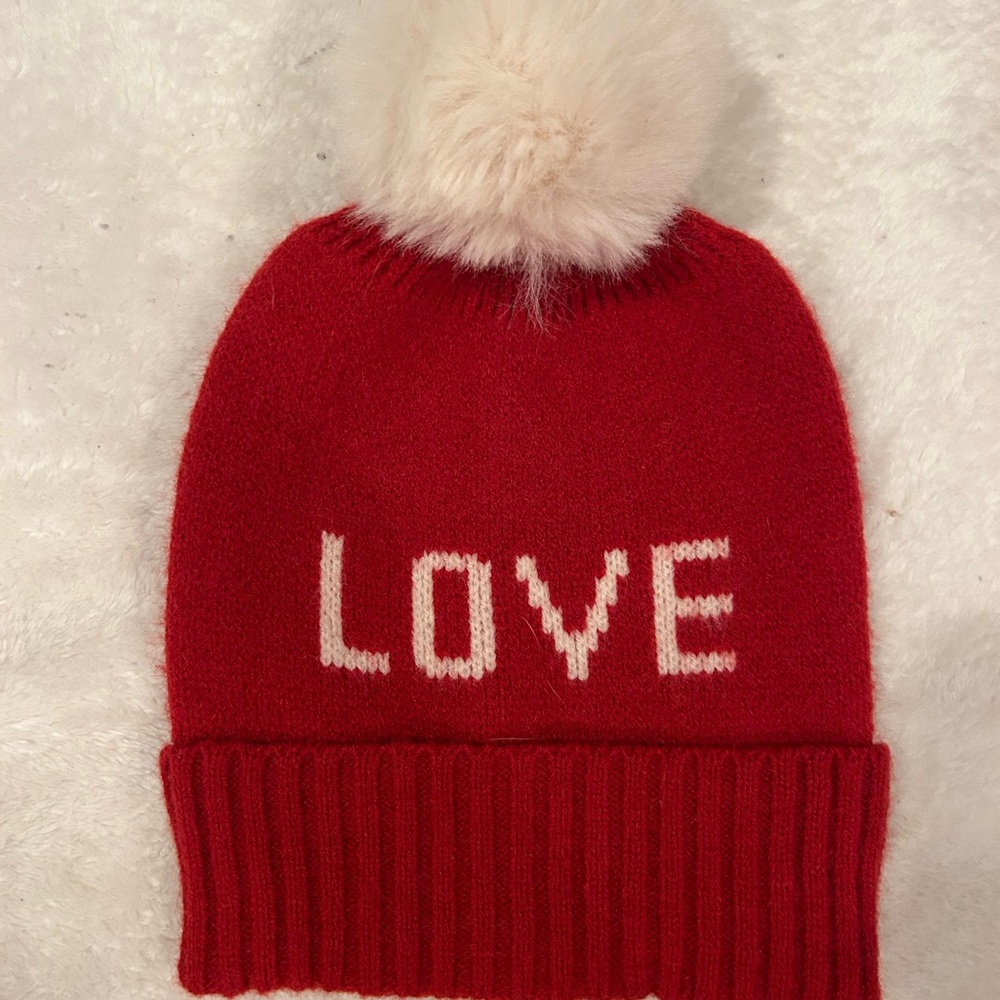 Red Kids Beanie with Pom Pom